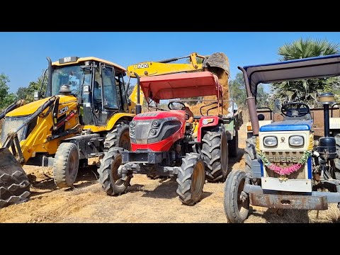 Jcb 3dx Eco Excellence Backhoe Machine Working Mud Loading With Mahindra and Swaraj Tractor | JCB