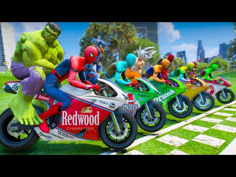 TEAM SPIDER-MAN MOTORCYCLE WITH SUPERHEROES CHALLENGE - GIANT GREEN DRAGON OBSTACLE