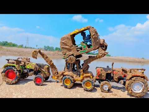 Muddy Tractor And Auto Rickshaw Help Jcb And Water Jump Muddy Cleaning | Tractor Video | Muddy toys