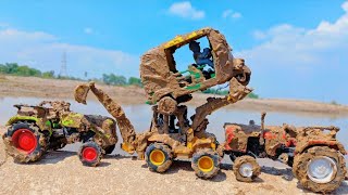 Muddy Tractor And Auto Rickshaw Help Jcb And Water Jump Muddy Cleaning | Tractor Video | Muddy toys