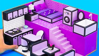 DIY Miniature House #92 BLACK & PURPLE with Bedroom, Bathroom, Kitchen, Living Room from Cardboard