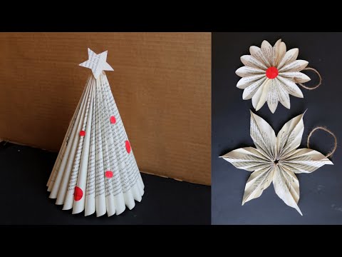 3 Beautiful Christmas Decorations Using Book - Paper Craft - DIY Newspaper Flower