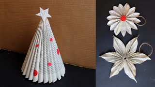 3 Beautiful Christmas Decorations Using Book - Paper Craft - DIY Newspaper Flower