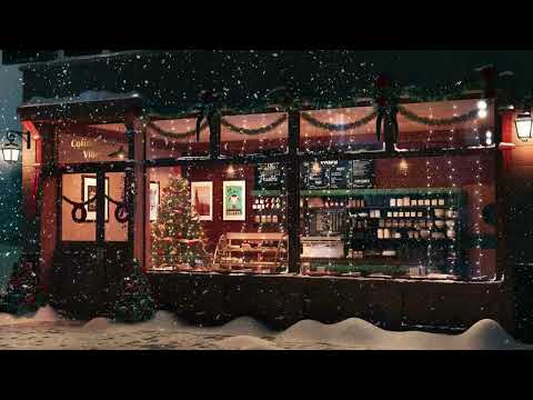 Snowy Winter Night at Coffee Shop with Relaxing Jazz Music Playlist for Full Relaxation