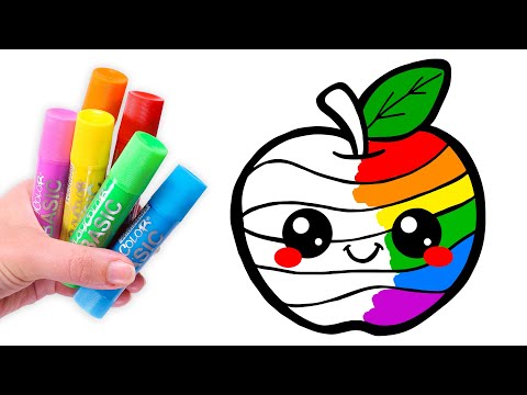 Dibuja y Colorea una MANZANA kawaii arcoíris 🌈🍎 Videos para niños