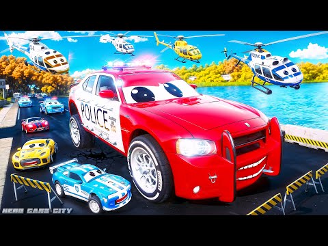 Giant Police Car vs Sports Cars Road Rage: Part 2 of the Ultimate Battle! Hero Cars Episode