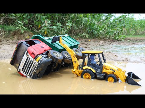 Tata Tipper Accident Pulling Out Swaraj Tractor ?Scania Truck Accident Pulling Out jcb ? Cartoon Jcb