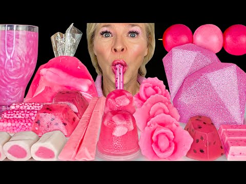 ASMR Pink Gold Fish bag, Konnyaku Jelly Diamond, Pink Donuts, Mukbang