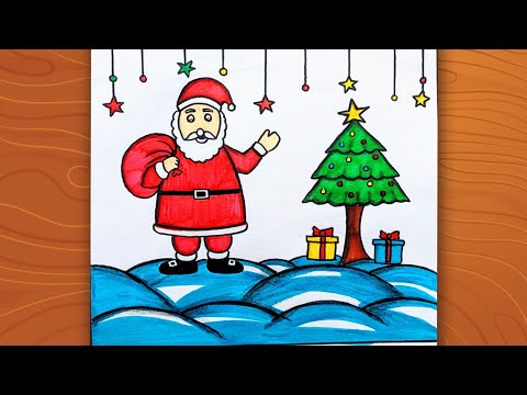 Merry Christmas drawing easy| Santa Claus drawing| Christmas Tree drawing| Merry Christmas poster