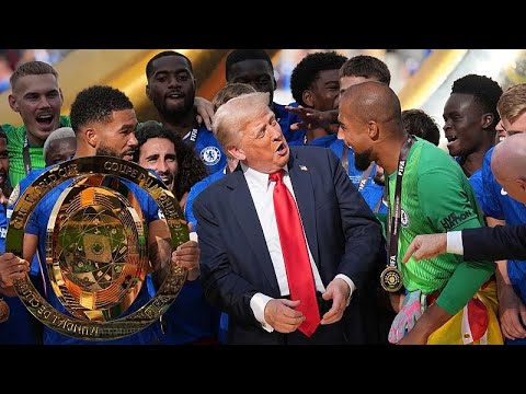 Trump puzzles Chelsea players as he crashes Club World Cup trophy party