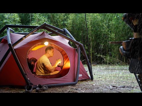 SOLO Camping in the RAIN [ RELAX, SLEEP and ENJOY FOOD in the TENT | Long Rain ASMR ]