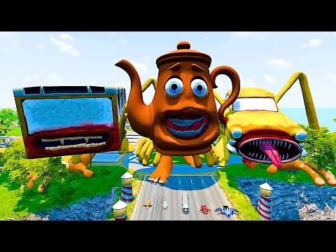 ALL MONSTERS Big & Small Cars Downhill Madness with CAR EATER & NEW TA TA TA TA SAHUR BeamNG Drive