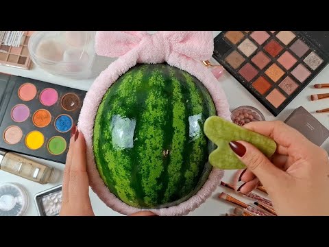 ASMR Makeup and Skincare on Watermelon🍉 (No talking)