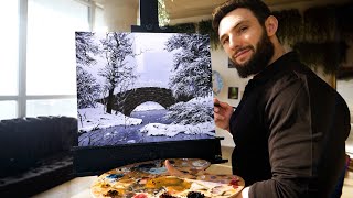 Painting a Snow Covered Winter Landscape with Acrylics in Real Time Paint with Ryan