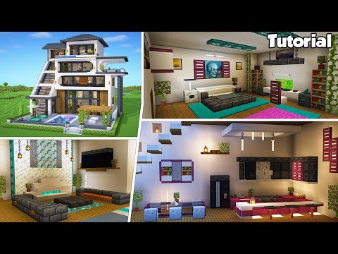 Minecraft: Modern House #50 Interior Tutorial - How to Build - 💡Material List in Description!