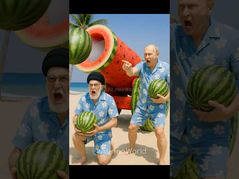 Beach Battle! Apple Tank vs. Watermelon Bomb 🍏🍉😂#Trump#Netanyahu#putin#kimjongun #usa#Russia
