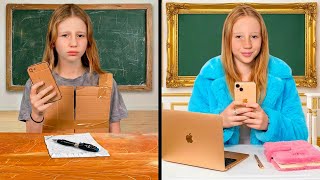 Nastya's cardboard school VS regular school.