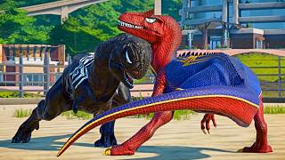 Spider-Man Allosaurus vs. Venom Carnotaurus & Hulk Indoraptor! 💥 JWE Superhero Dino Fight!