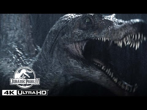 The Spinosaurus Attacks Dr. Alan Grant's Boat in 4K HDR