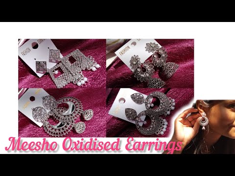 Meesho Oxidised Earrings haul for girls stylish latest design earrings 🪞❤️✨ #meesho #earringhaul