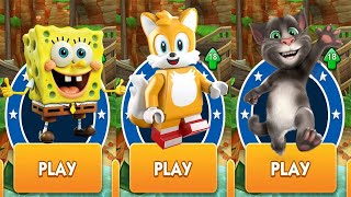 SONIC DASH - LEGO TAILS vs TALKING TOM RUN NEW GAME vs SPONGEBOB: SPONGE ON THE RUN GAMEPLAY