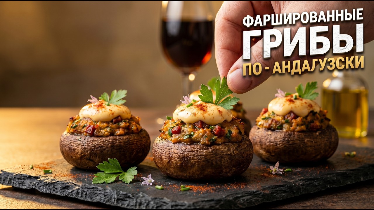 Фаршированные грибы a la andaluza, за 20 минут. Блюдо праздничного стола.