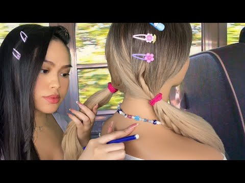 ASMR Mean Girl in Middle/ Grade School Plays w/ Your Hair + Back Scratch & Tracing On Bus, Light Gum