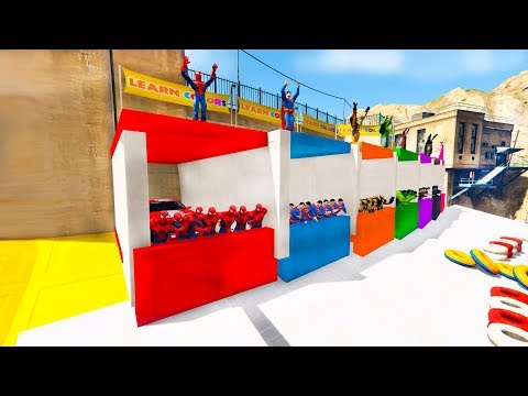 Learn COLORS and NUMBERS GARAGE Muscle cars with superheroes running cartoon for children