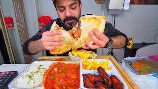 وجبة حارة ولذيذة كالزوني بالشاورما واجنحة وبطاطا بالجبنة وكاري دجاج احمر حار Spicy Meal Mukbang