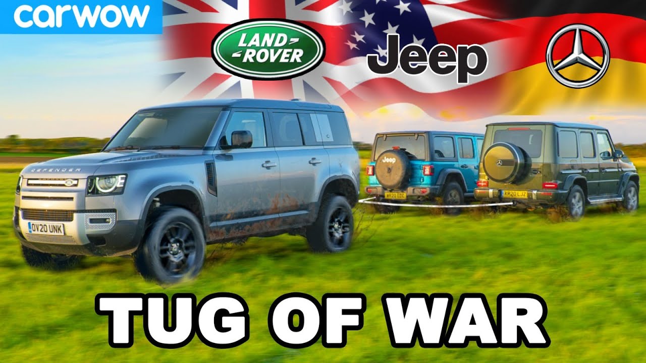 Mercedes G350 v Land Rover Defender v Jeep Wrangler - TUG OF WAR