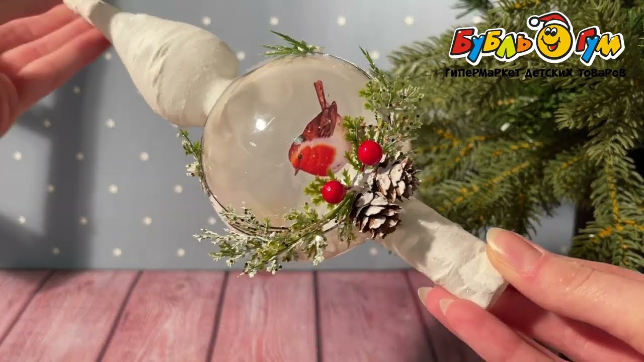 Украшение елочное верхушка со снегирем ретро стеклянная 31см - видео Украшение елочное верхушка со снегирем ретро стеклянная 31см - видео