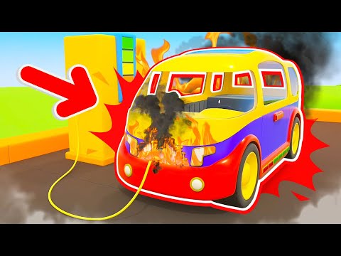 The fire at the parking lot! The fire truck and the tow truck save the day. NEW cartoons for kids.