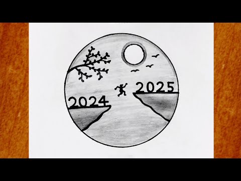 New year 2025 drawing // Easy Happy New year drawing // New year 2025 scenery drawing