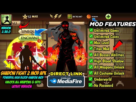 shadow fight 2 mod apk max level 52 unlimited money latest version media fire - High Blood Shadow