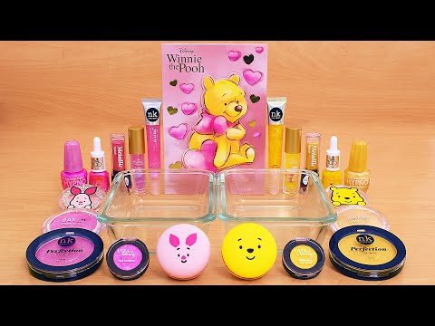 Pink vs Gold - Piglet vs Winnie the Pooh - Mixing Makeup Eyeshadow Into Slime ASMR