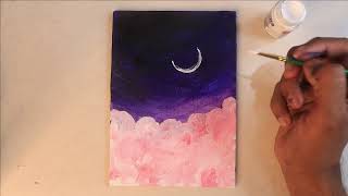 Beautiful Cloudy Moonlight 🌙 scenery Acrylic Painting - step by step