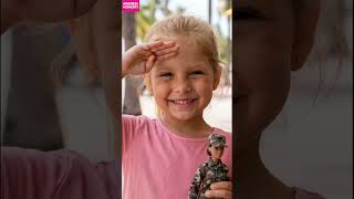 kindness soldier 🎂 little girl’s salute turns her day around #kindness #soldierrespect #shorts