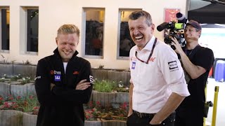 A rare laughing Günther Steiner appears, Magnussen P5 Haas