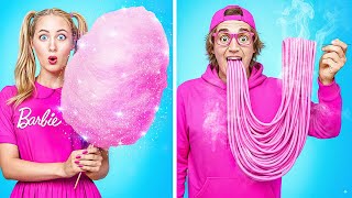 24 Stunden lang nur ROSAFARBENES Essen 🌸🍭 Lustige Herausforderung & Verrückte Food Hacks