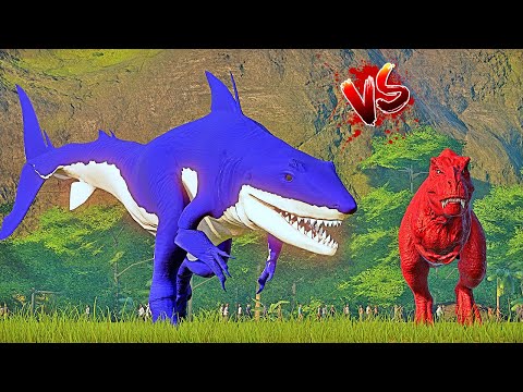 I painted all the dinosaurs 2 colors Red and Blue and made them fight  Red T Rex vs Blue I Rex