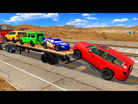 Flatbed Truck Mcqueen Transportation with Truck Pothole vs Car #009 BeamNG Drive