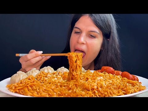 SPICY BULDAK NOODLES, SAUSAGE, DUMPLINGS | MUKBANG | ASMR | EATING SOUNDS