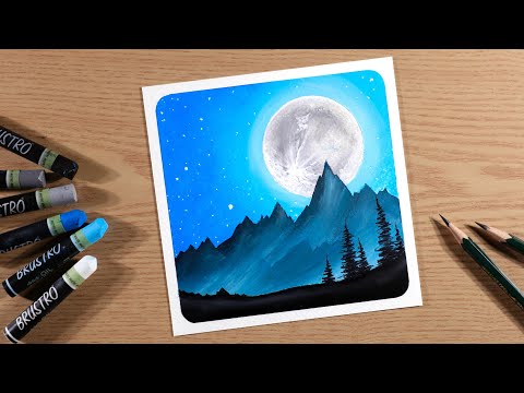 Beautiful Mountain Moonlight / Drawing with Oil Pastels / Step by Step