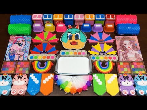 Satisfying DIY Slime ASMR! Mixing Makeup Cosmetics Glitters Lipsticks & Cream into Rainbow Slime