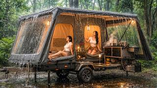 ☔️ HEAVY RAIN CAMPING WITH A 3-ROOM TENT TRAILER