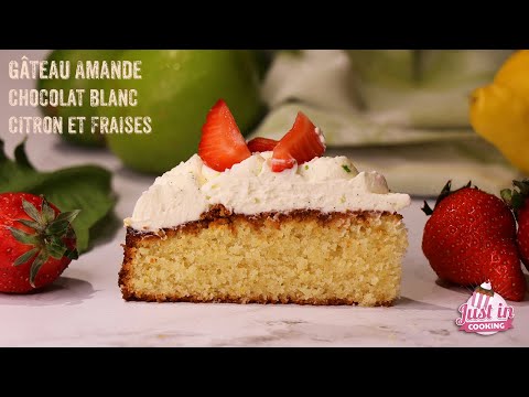 Recette de Gâteau Moelleux Amande Chocolat Blanc, Citron Vert et Fraises (Sans Gluten)