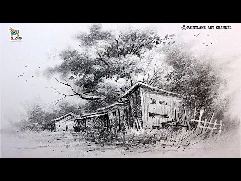 How to draw Wooden Cabins in Nature Scenery Art by Pencil