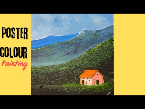 Poster colour landscape painting 😍#landscapeart #video #youtube #painting 