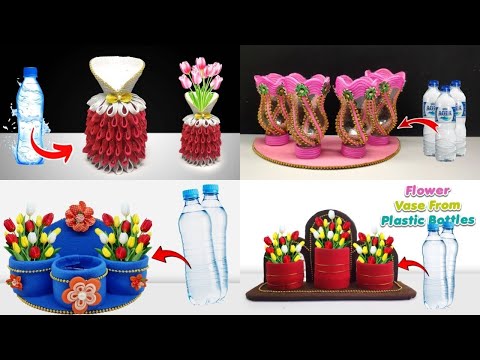 4 Model Vas Bunga Hanya dari daur ulang botol plastik | Flower Vase Creations