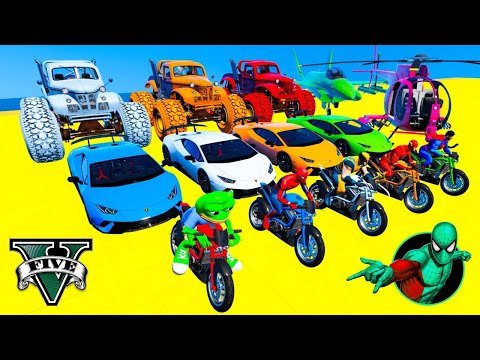 GTA V SPIDER-MAN x HULK - New Stunt Race For Car Racing Challenge by Trevor and  OffRoad Jeeps